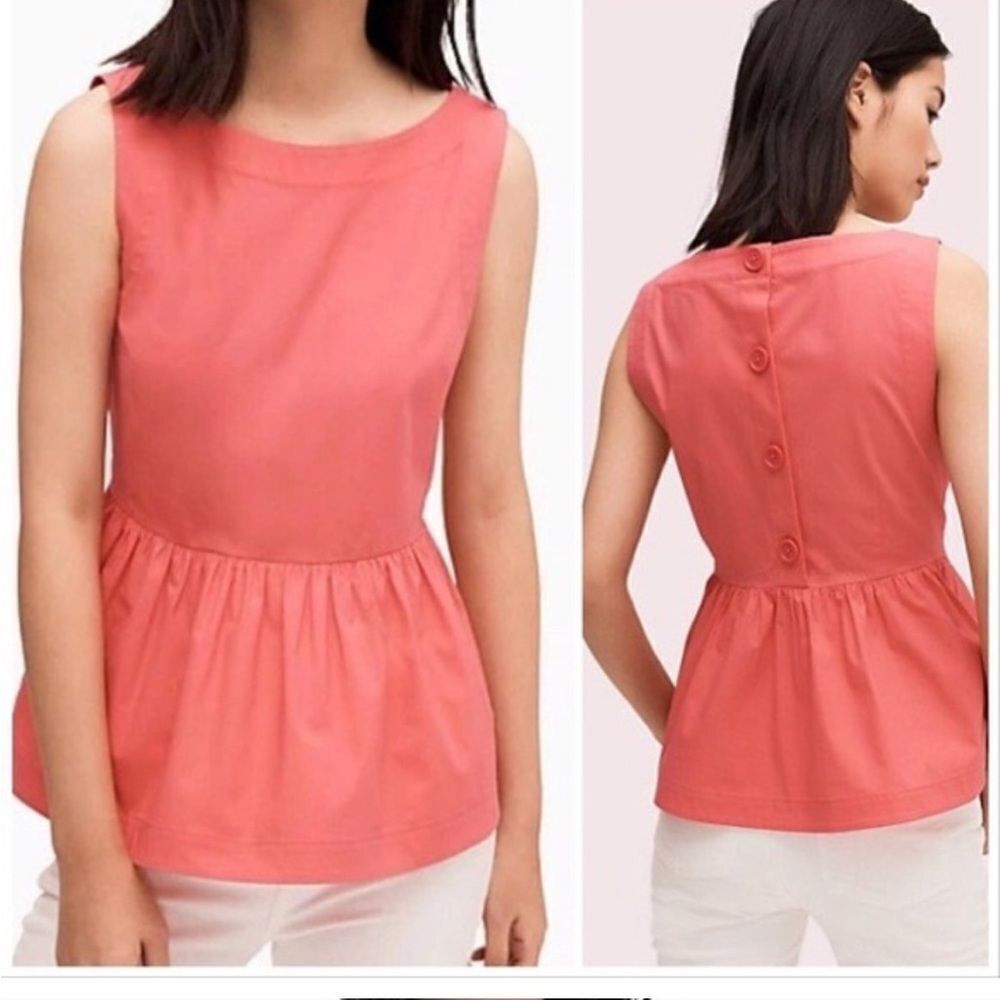 Kate Spade Shore Thing Button Back Peach Sherbet Peplum Top Coral- Size 6